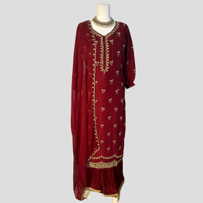 Maroon Hand Embroidered Sharara with Dupatta