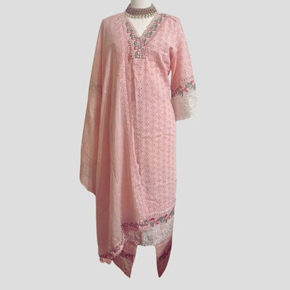 Baby Pink Chikankari Embroidered pant suit