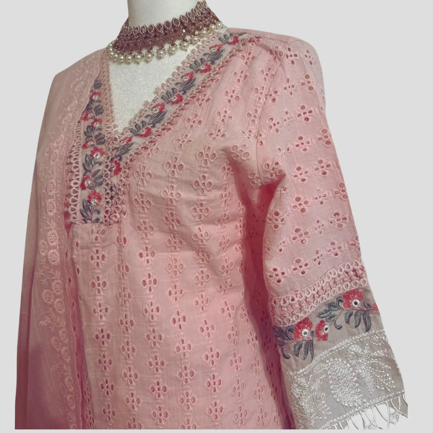 Baby Pink Chikankari Embroidered pant suit