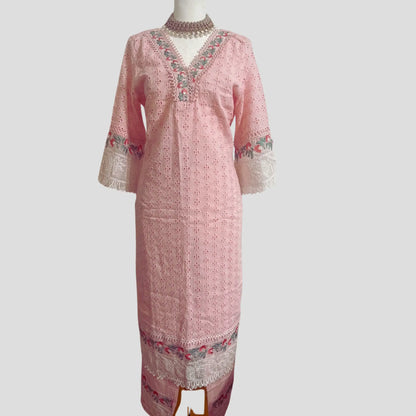 Baby Pink Chikankari Embroidered pant suit