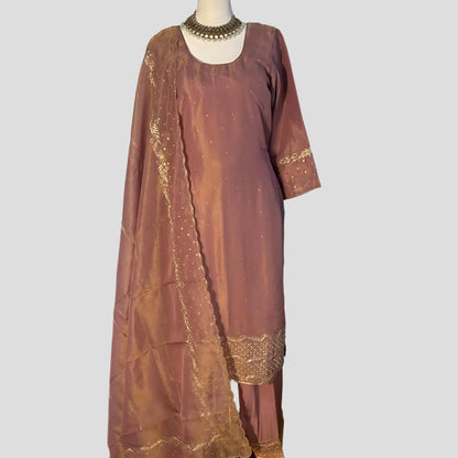 Blush Pink Hand Embroidered Top with Dupatta and Embroidered Pants