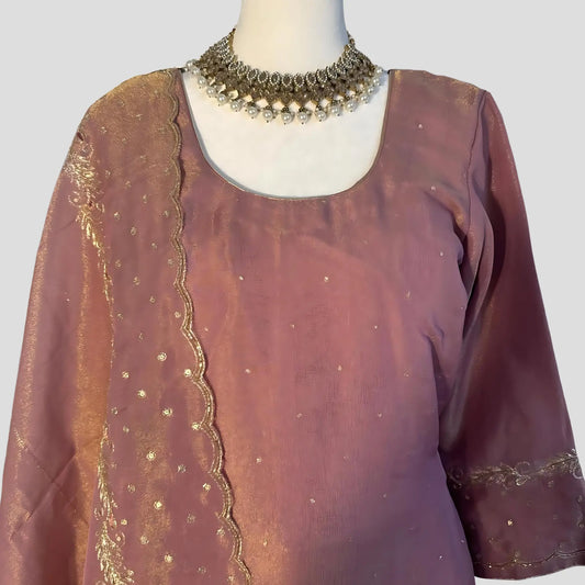 Blush Pink Hand Embroidered Top with Dupatta and Embroidered Pants