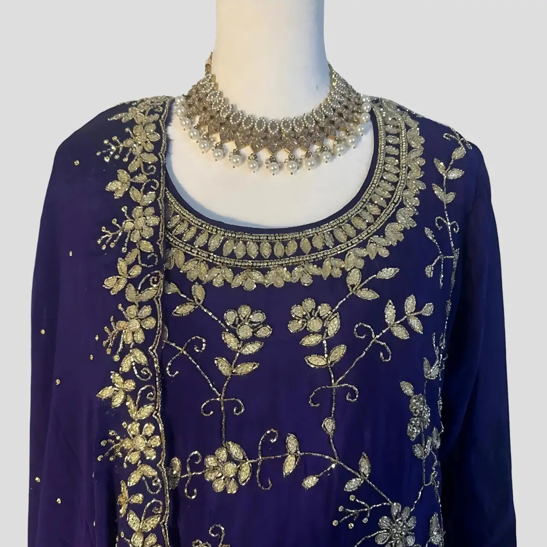 Dark Purple Embroidered Gharara Suit