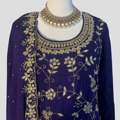 Dark Purple Embroidered Gharara Suit