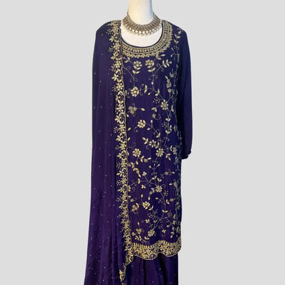 Dark Purple Embroidered Gharara Suit