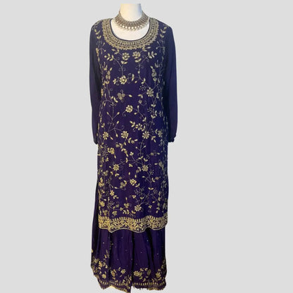 Dark Purple Embroidered Gharara Suit