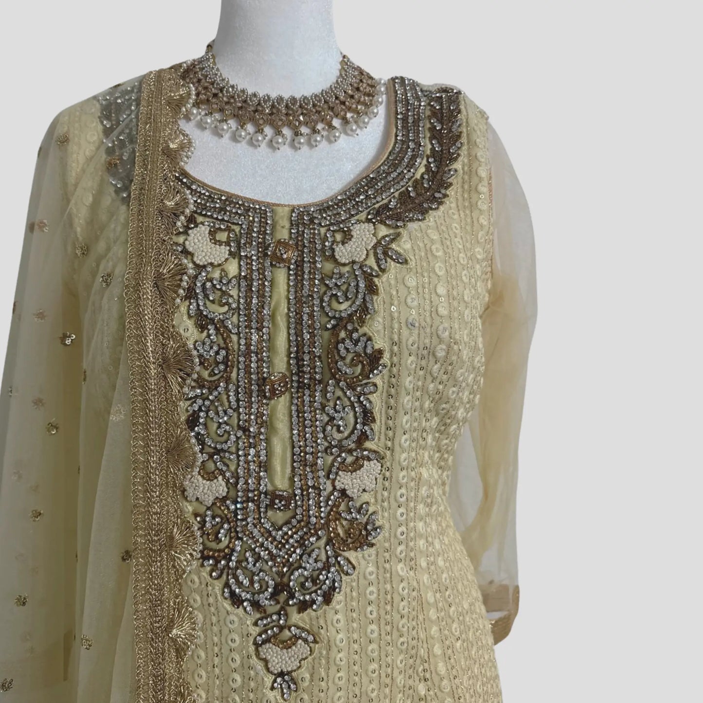 Embroidered Ivory Lucknowi Top with Pant