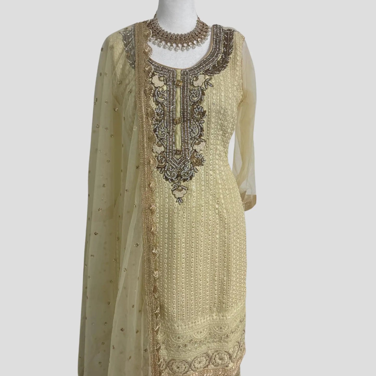 Embroidered Ivory Lucknowi Top with Pant