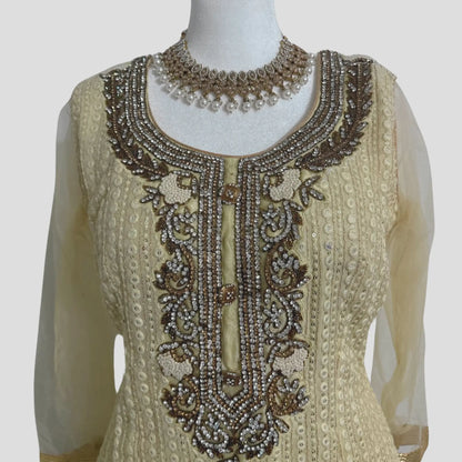 Embroidered Ivory Lucknowi Top with Pant