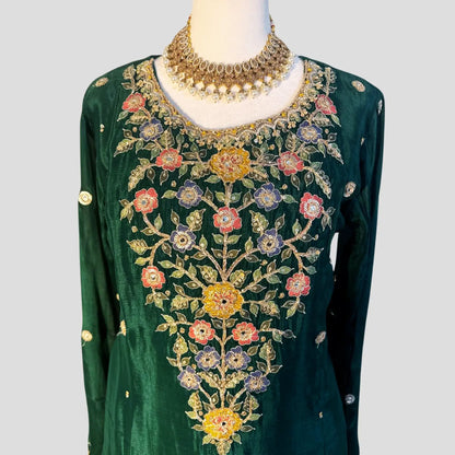 Green Embroidered Gharara with Top and Dupatta