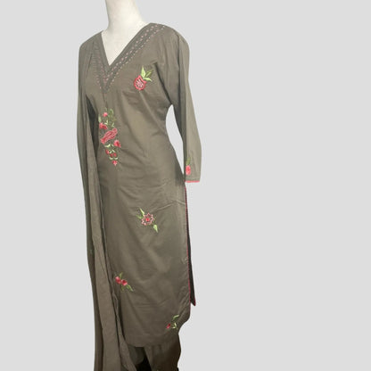 Green Embroidered Cotton Patiala Suit