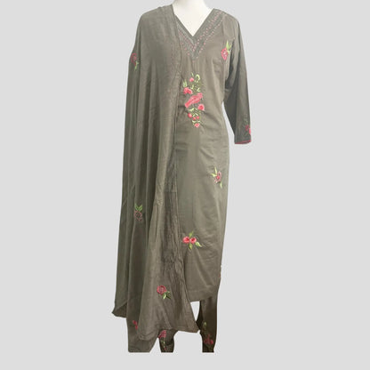 Green Embroidered Cotton Patiala Suit