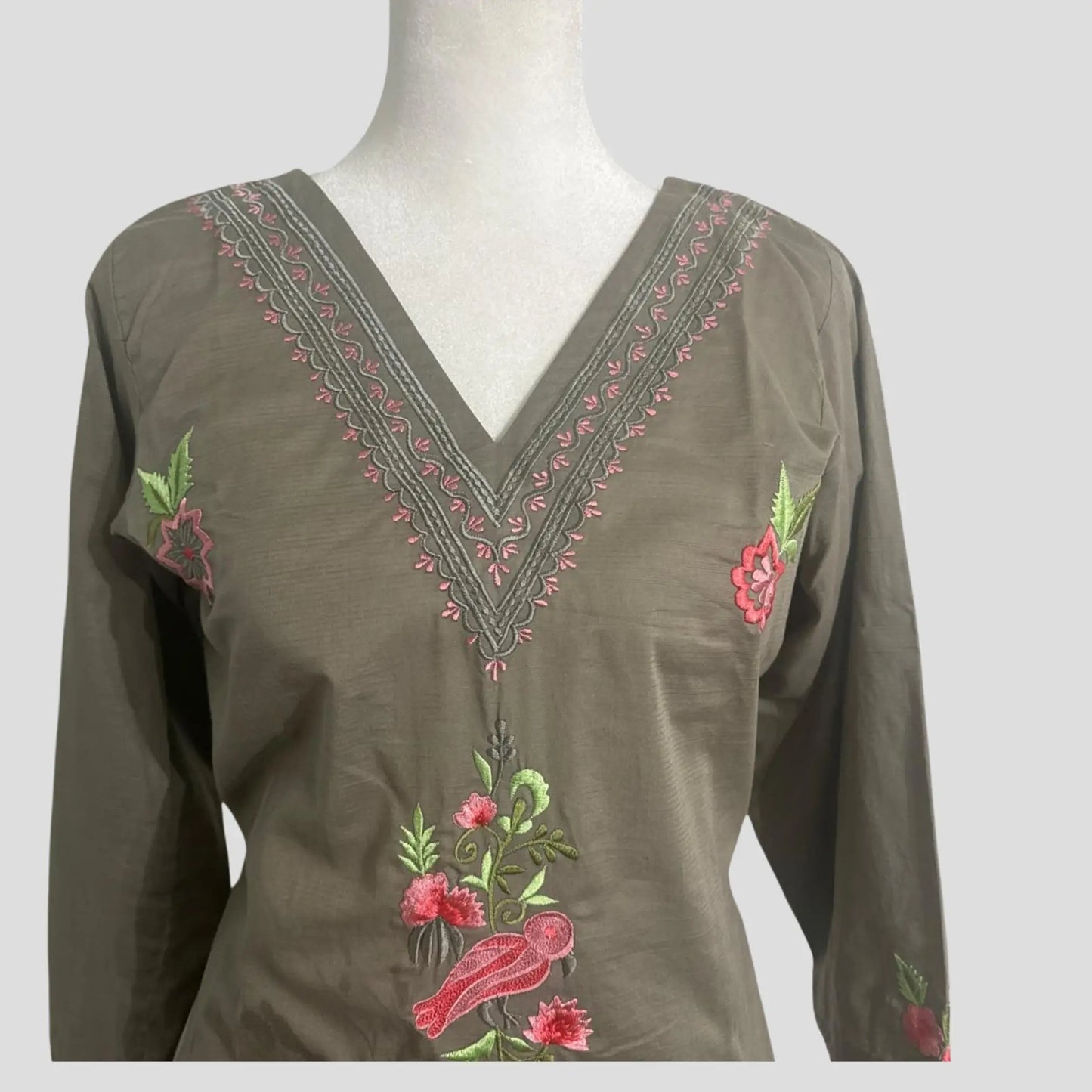 Green Embroidered Cotton Patiala Suit