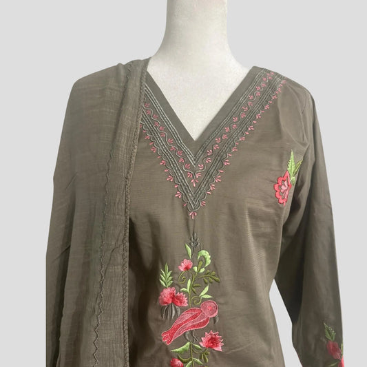 Green Embroidered Cotton Patiala Suit