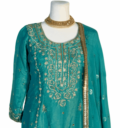 Hand Embroidered Top with Dupatta and Palazzo ROOHANI FASHIONS LLC.