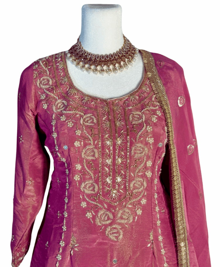 Hand Embroidered Top with Dupatta and Palazzo ROOHANI FASHIONS LLC.