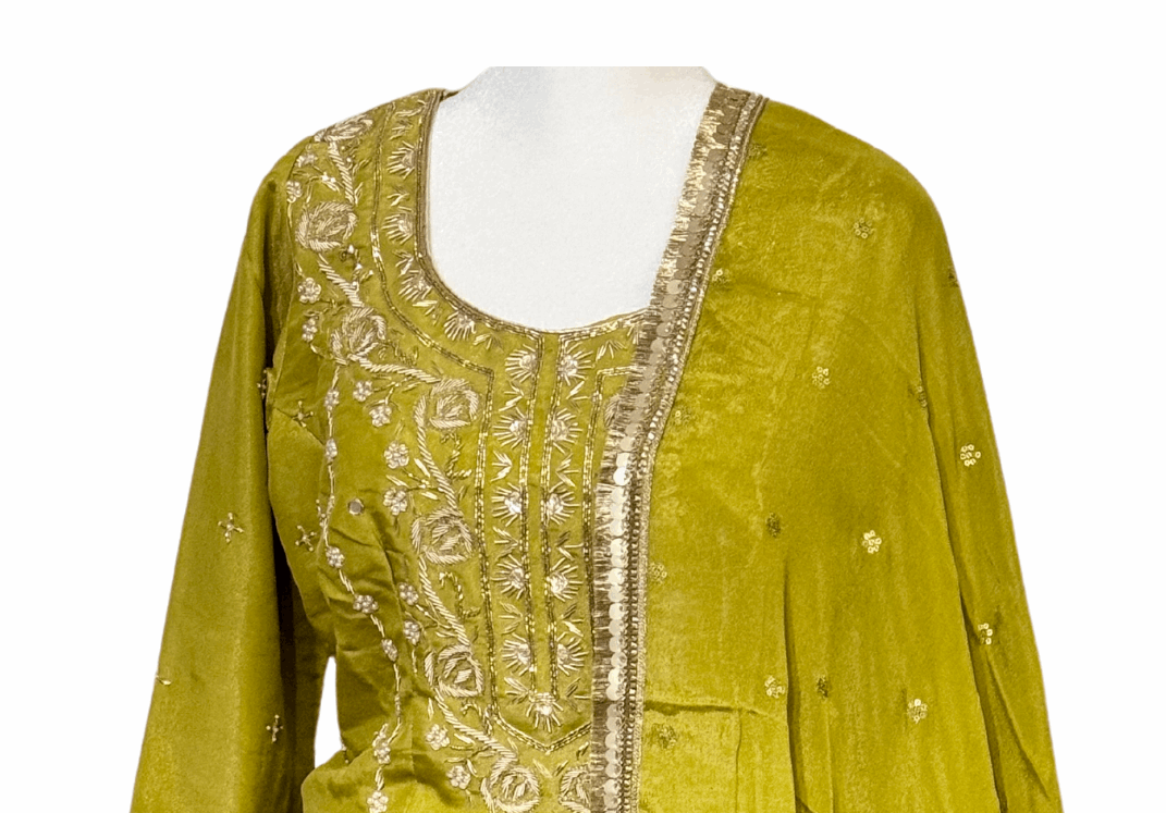 Hand Embroidered Top with Dupatta and Palazzo ROOHANI FASHIONS LLC.