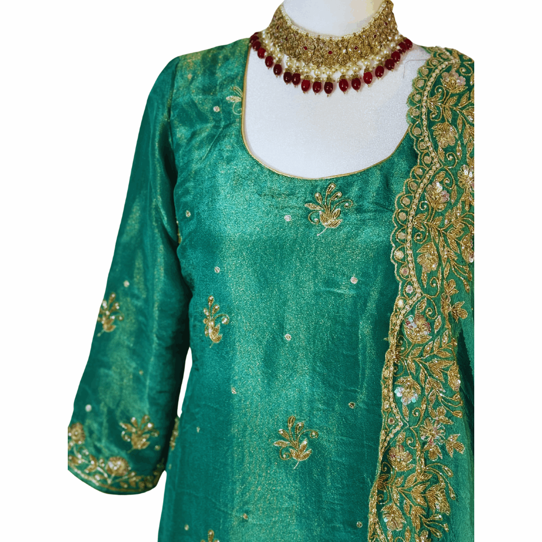 Hand Embroidered Top with Dupatta and Sharara ROOHANI FASHIONS LLC.