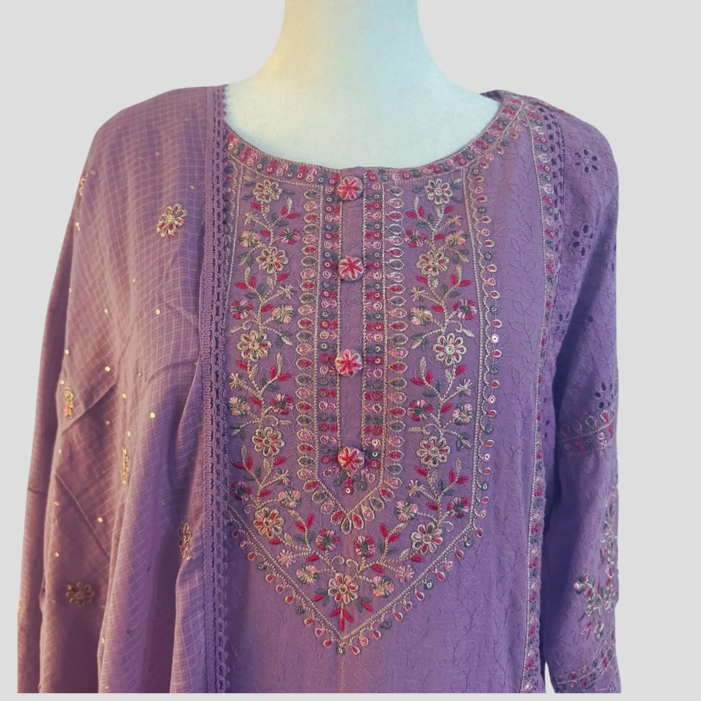 Lavender Chikankari Embroidered Pant Suit