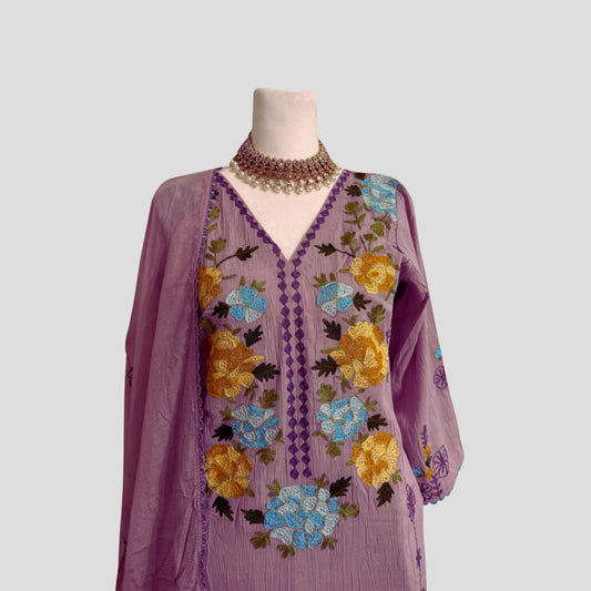 Lavender Embroidered Soft Cotton Pant suit