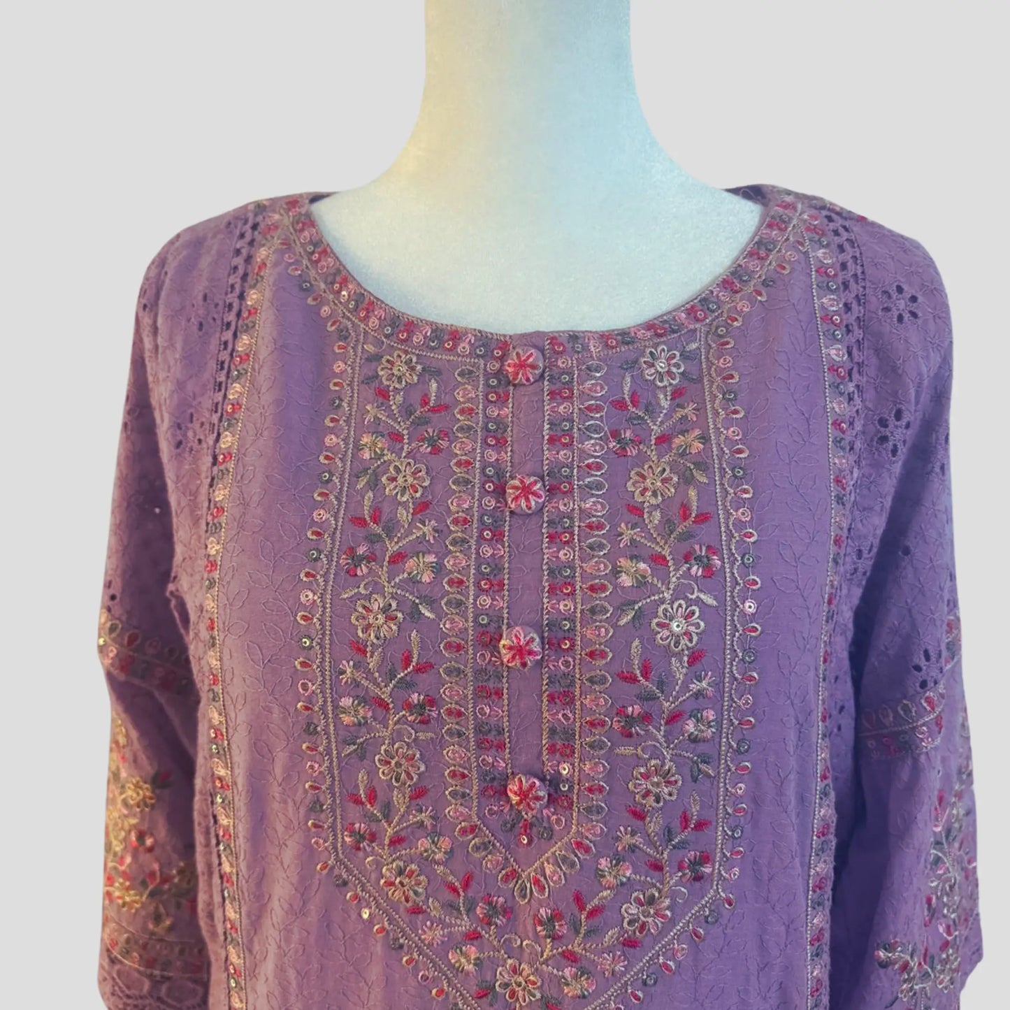 Lavender Chikankari Embroidered Pant Suit