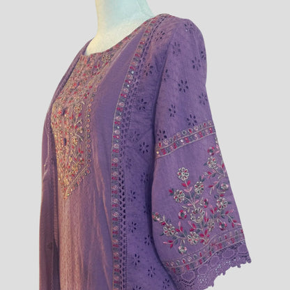 Lavender Chikankari Embroidered Pant Suit