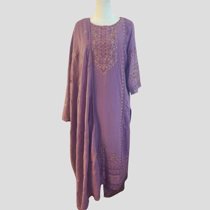 Lavender Chikankari Embroidered Pant Suit