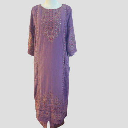 Lavender Chikankari Embroidered Pant Suit