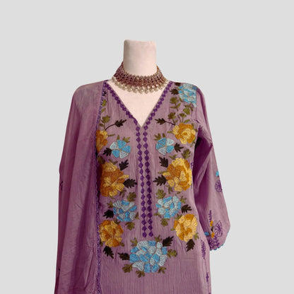 Lavender Embroidered Soft Cotton Pant suit