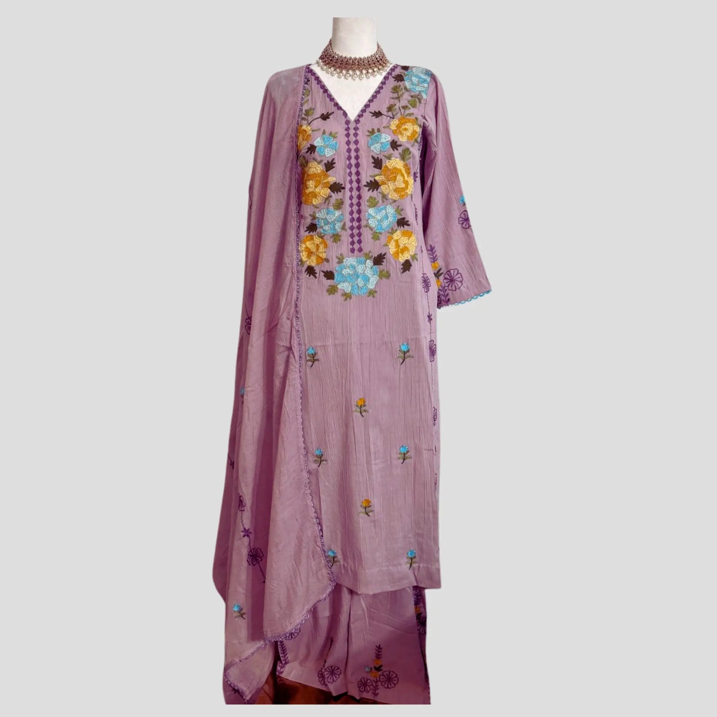 Lavender Embroidered Soft Cotton Pant suit