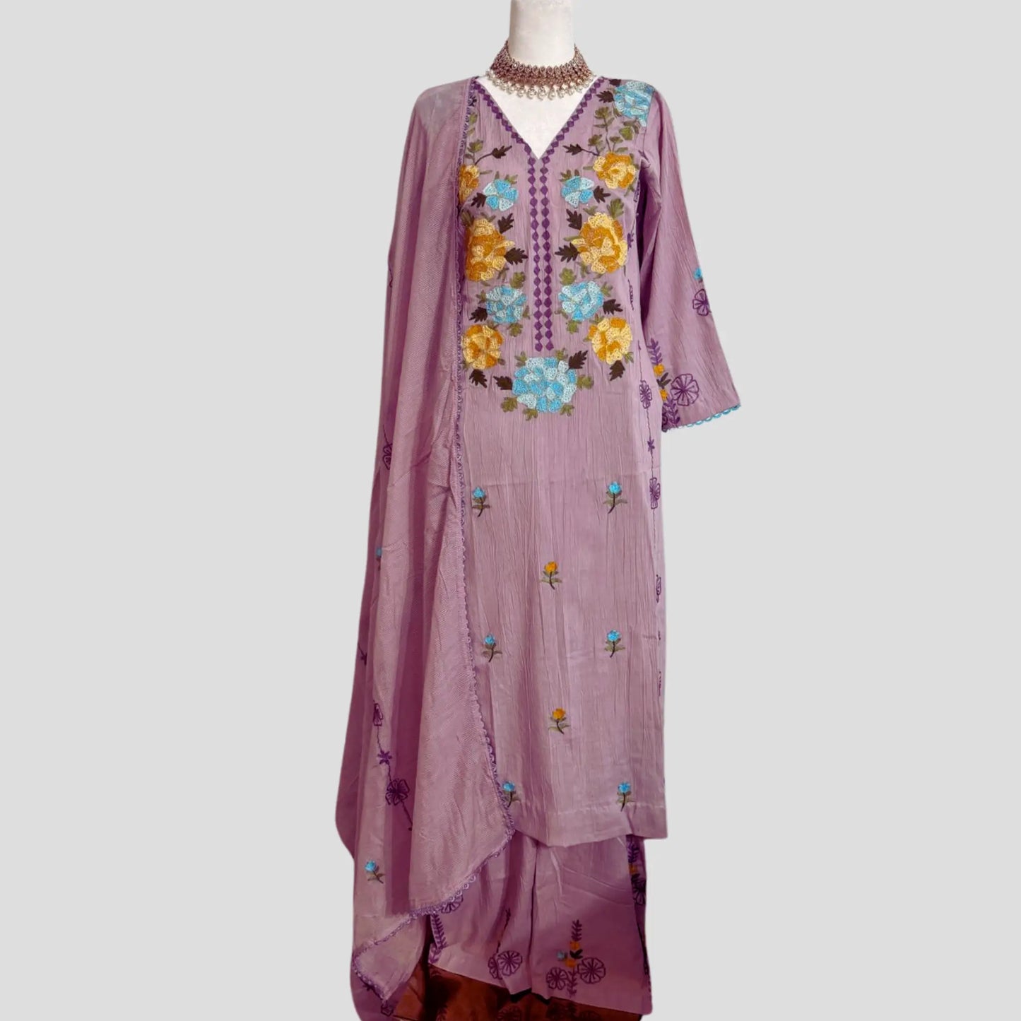 Lavender Embroidered Soft Cotton Pant suit