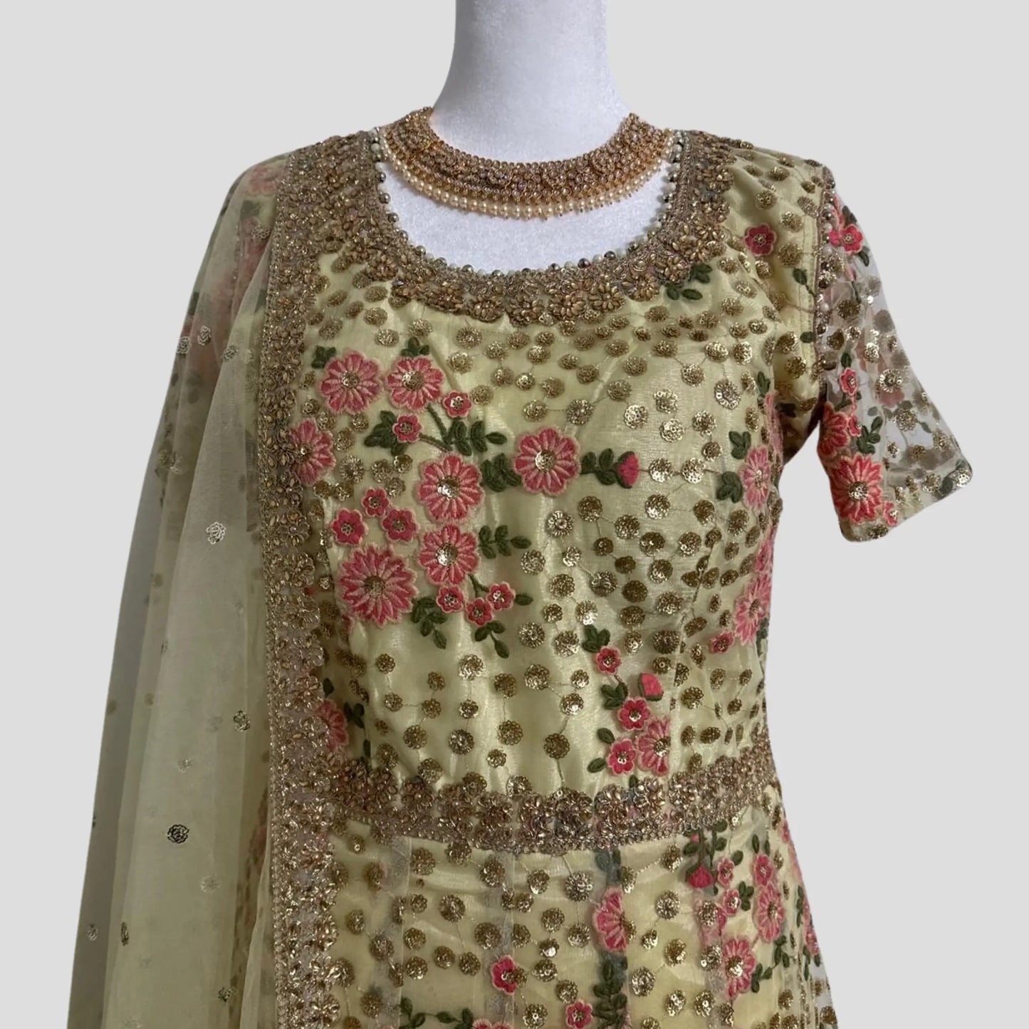 Lemon Net Anarkali with Sharara and Net Dupatta