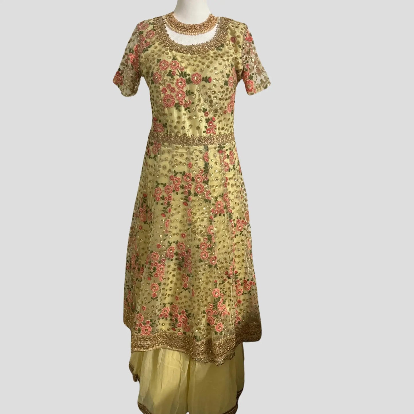 Lemon Net Anarkali with Sharara and Net Dupatta