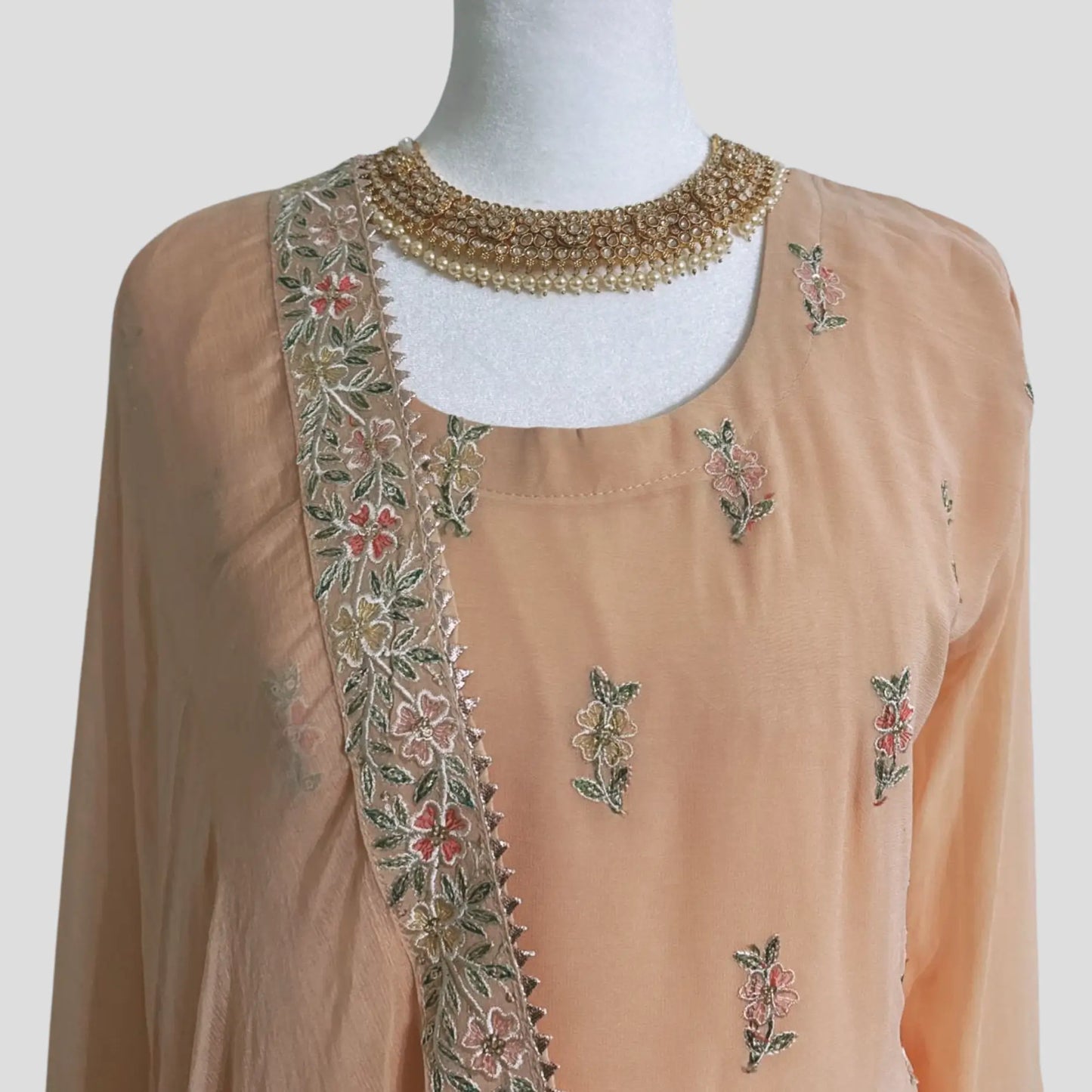 Light Peach Embroidered Gharara with Dupatta Set