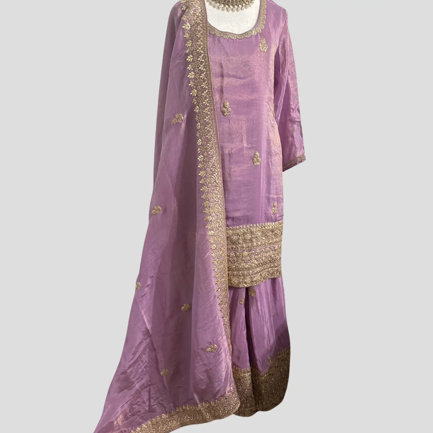 Light Purple Embroidered Top with Sharara and Embroidered Dupatta