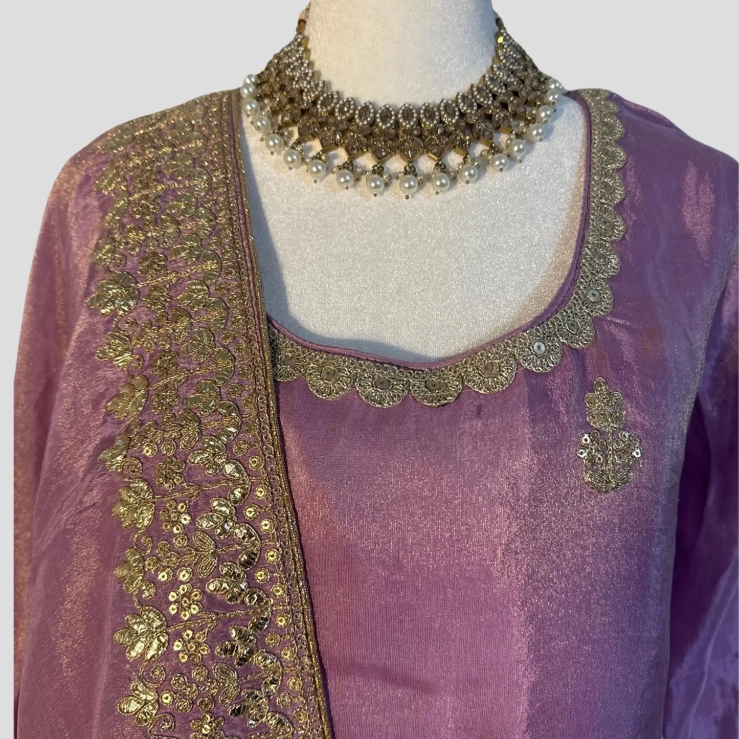 Light Purple Embroidered Top with Sharara and Embroidered Dupatta