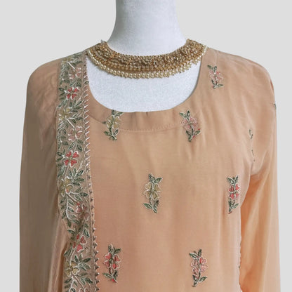 Light Peach Embroidered Gharara with Dupatta Set