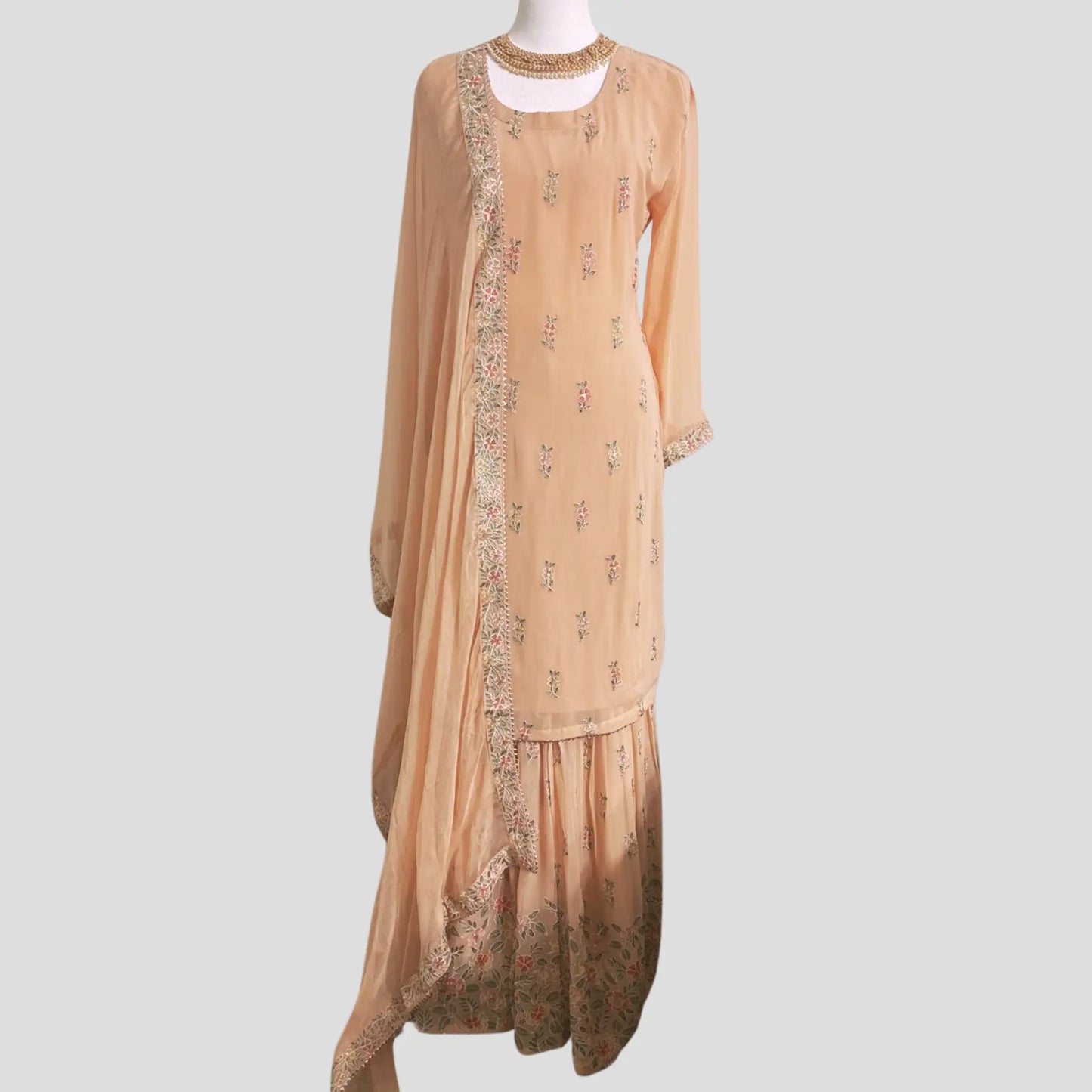 Light Peach Embroidered Gharara with Dupatta Set