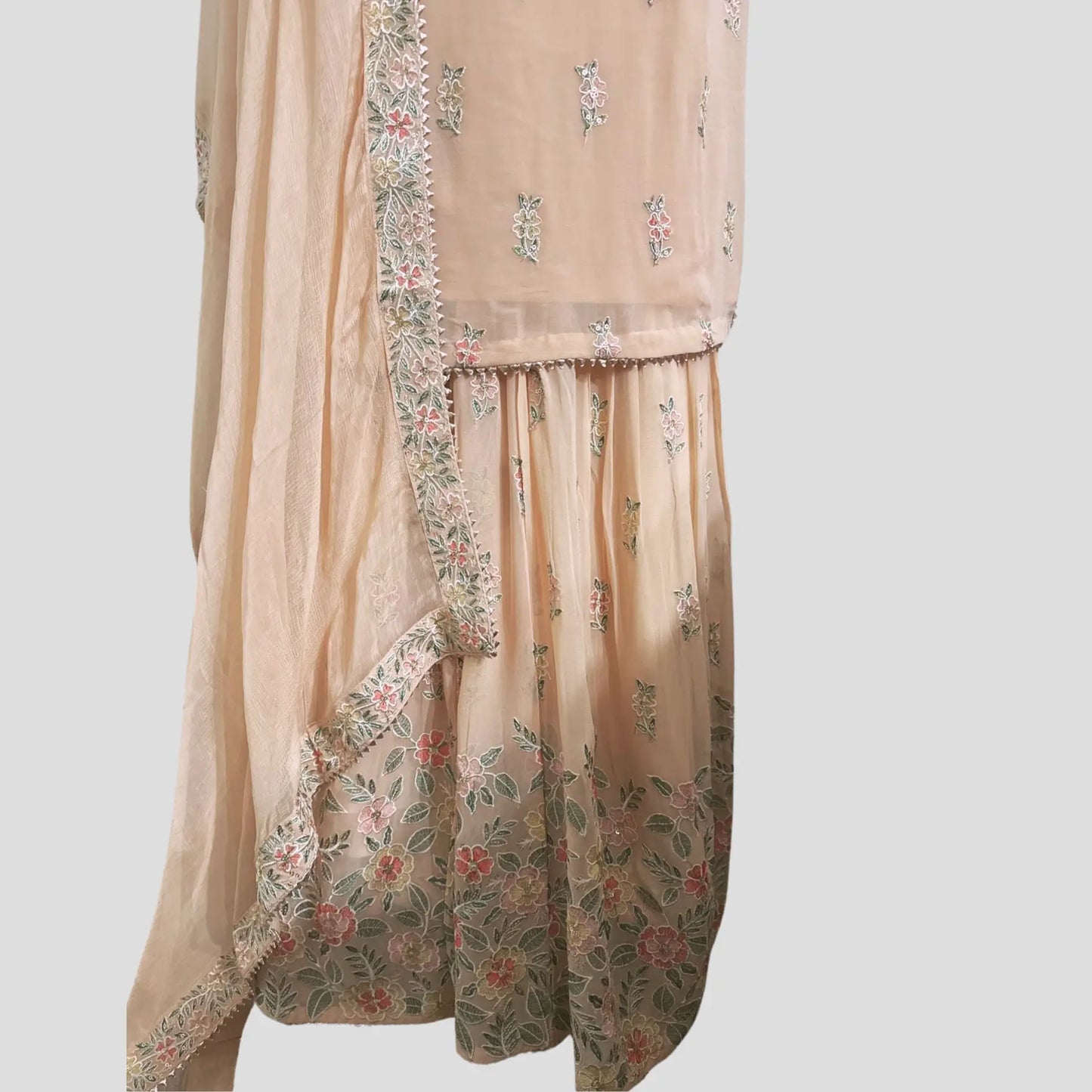 Light Peach Embroidered Gharara with Dupatta Set