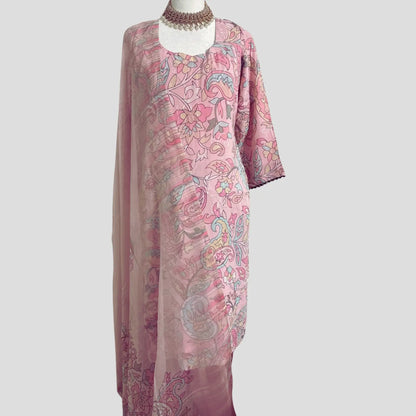 Light Pink  Soft Muslin self embroidered Printed Patiala Suit