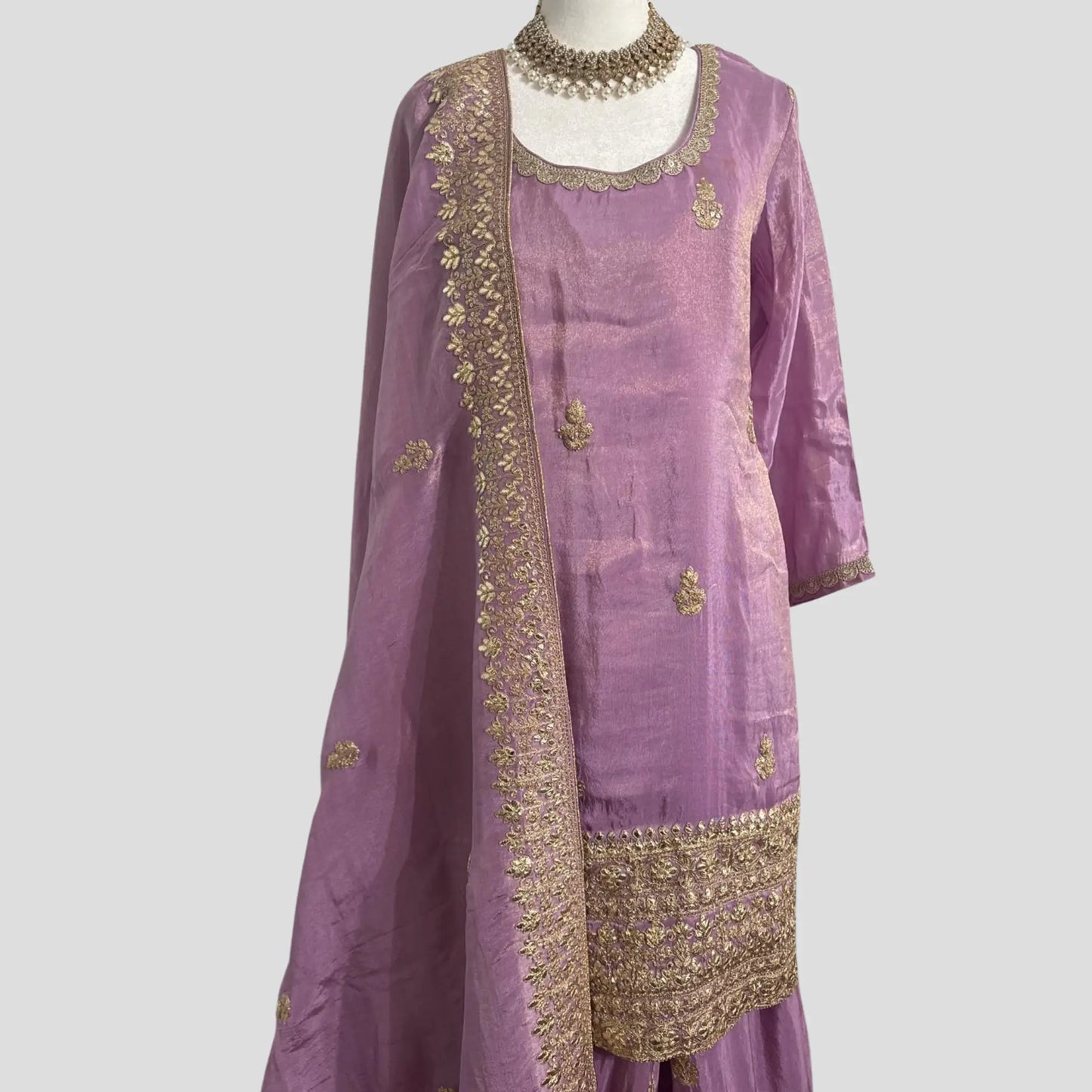 Light Purple Embroidered Top with Sharara and Embroidered Dupatta