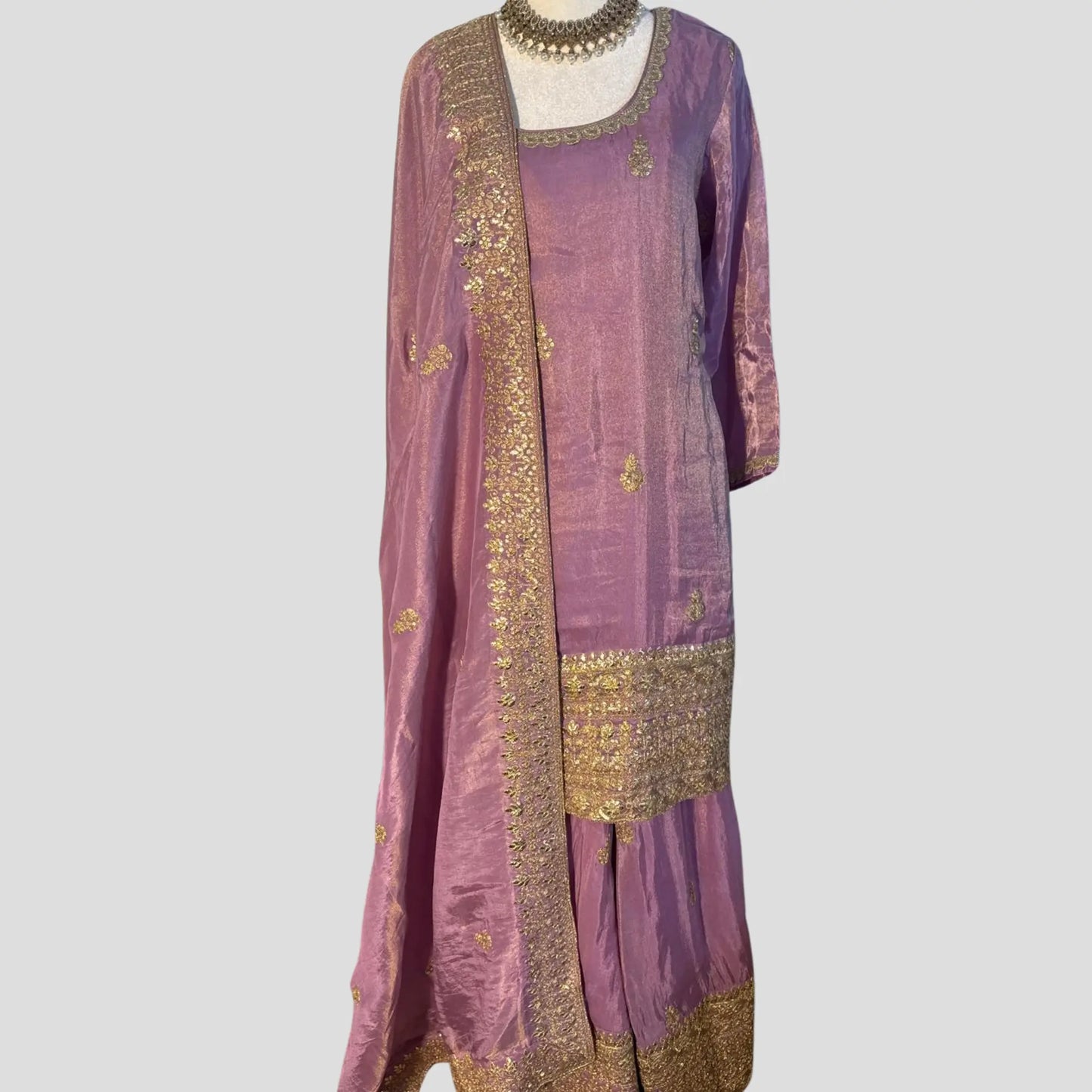 Light Purple Embroidered Top with Sharara and Embroidered Dupatta