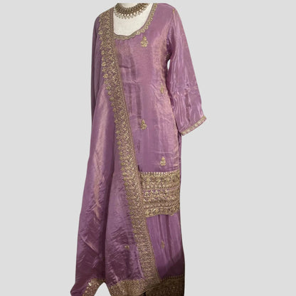 Light Purple Embroidered Top with Sharara and Embroidered Dupatta