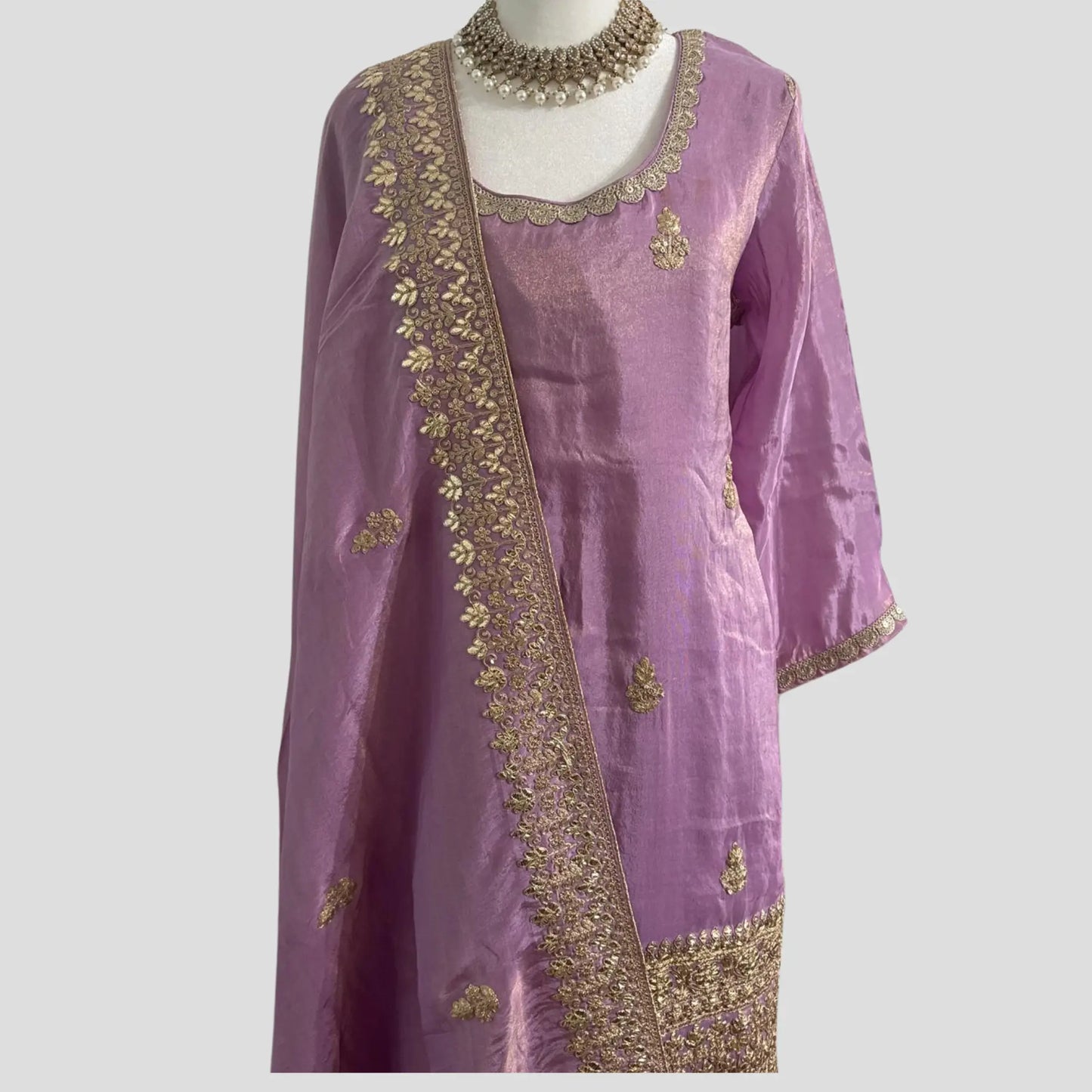 Light Purple Embroidered Top with Sharara and Embroidered Dupatta