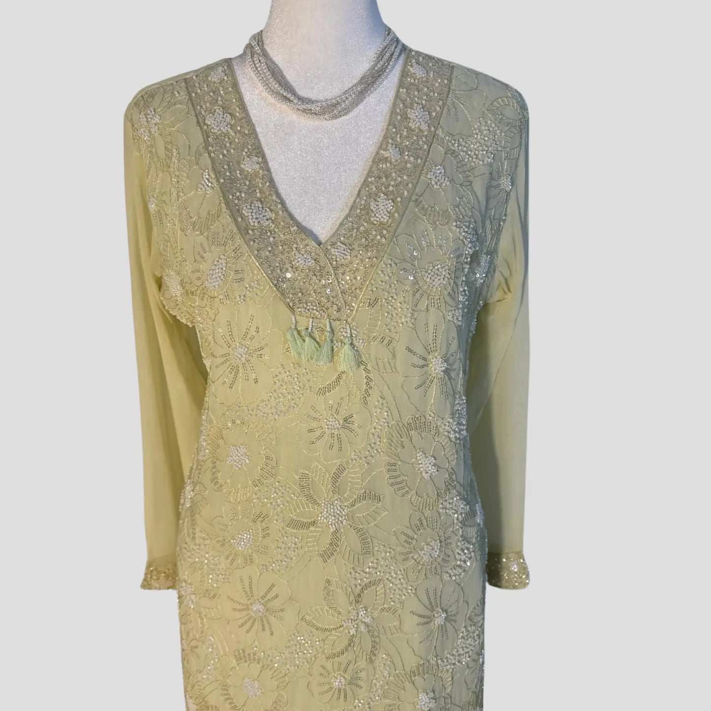 Lemon Green Pearl Embroidered Top with Gharara and Dupatta