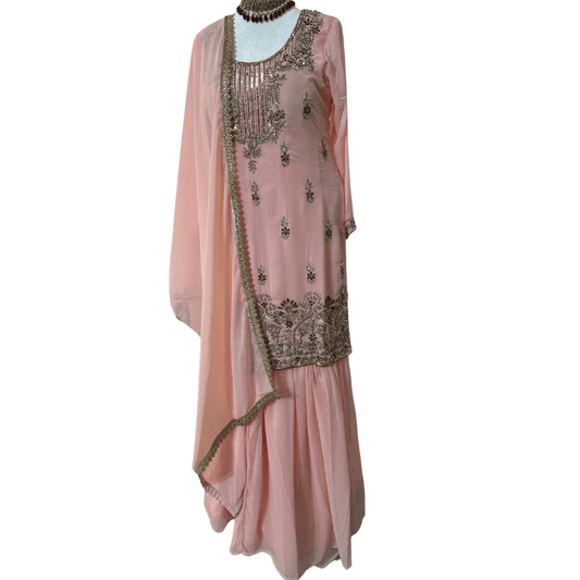 Pink Embroidered Gharara with Dupatta ROOHANI FASHIONS LLC.