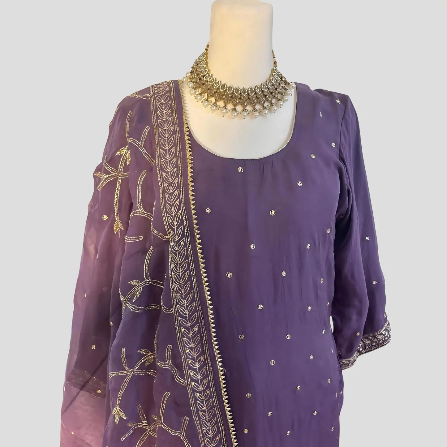 Purple Embroidered Top with Embroidered Dupatta and Gharara