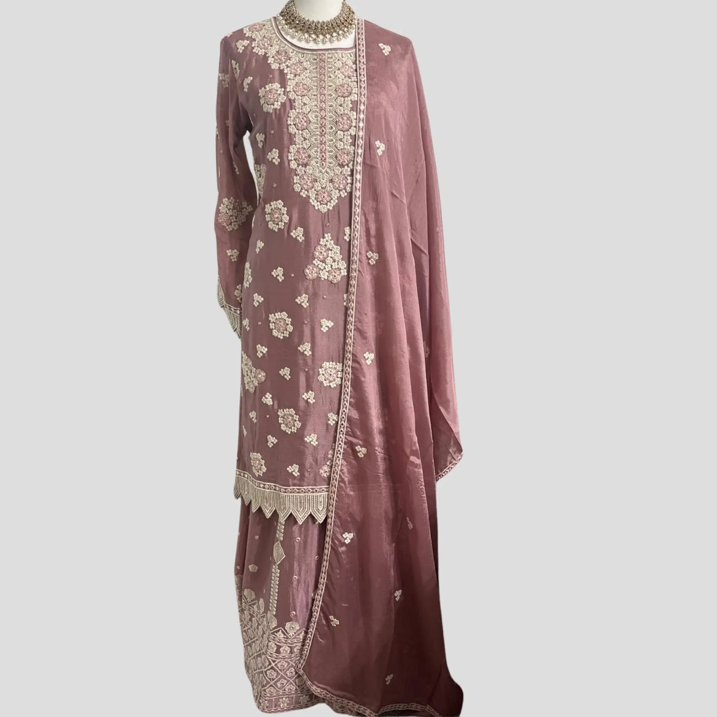 Rouge Pink Embroidered Sharara Suit