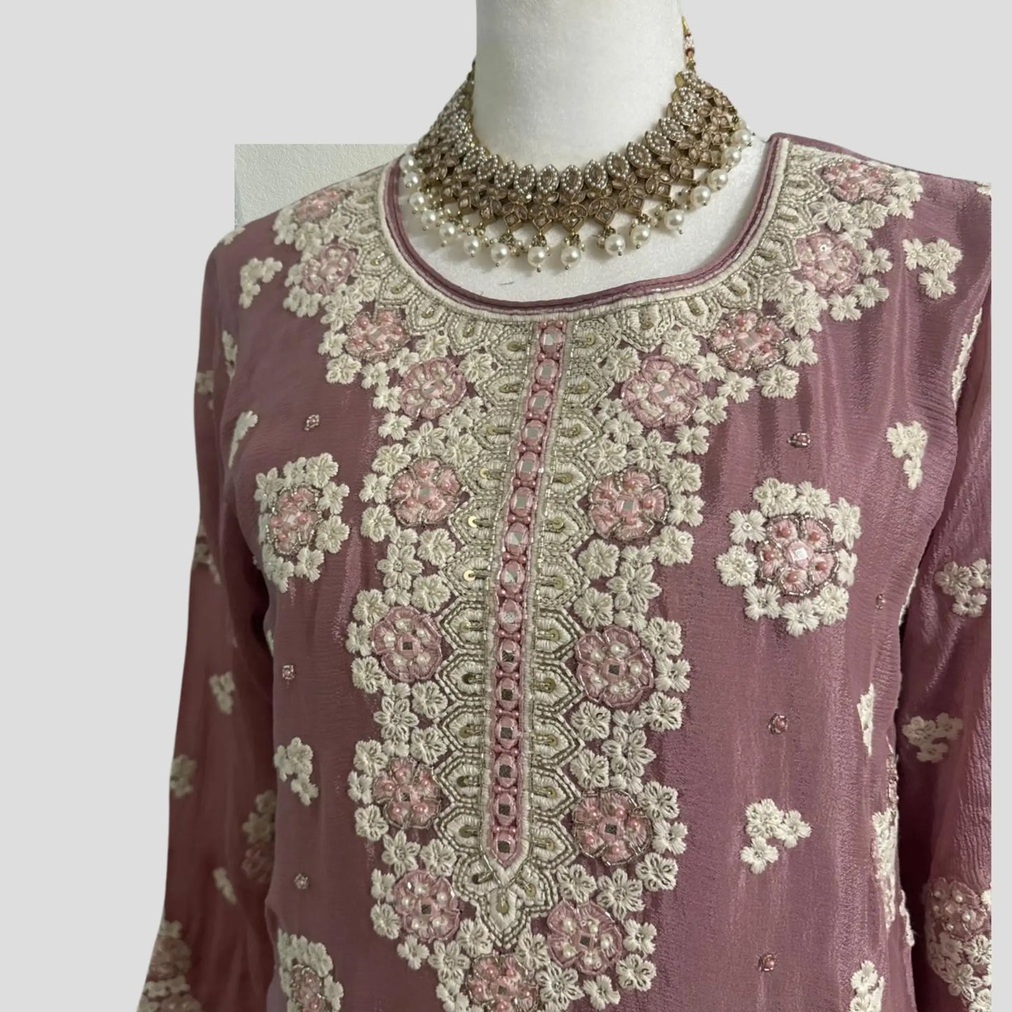 Rouge Pink Embroidered Sharara Suit