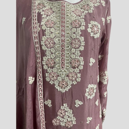 Rouge Pink Embroidered Sharara Suit